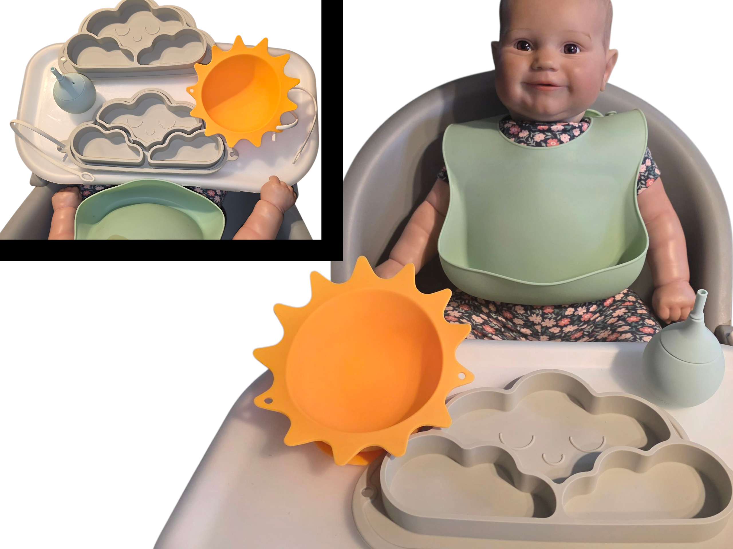 Chipi Nature Feeding Set 10pc System- Travel plates, Sun Bowl, 3-in-1 Raindrop cup, (2) Bibs
