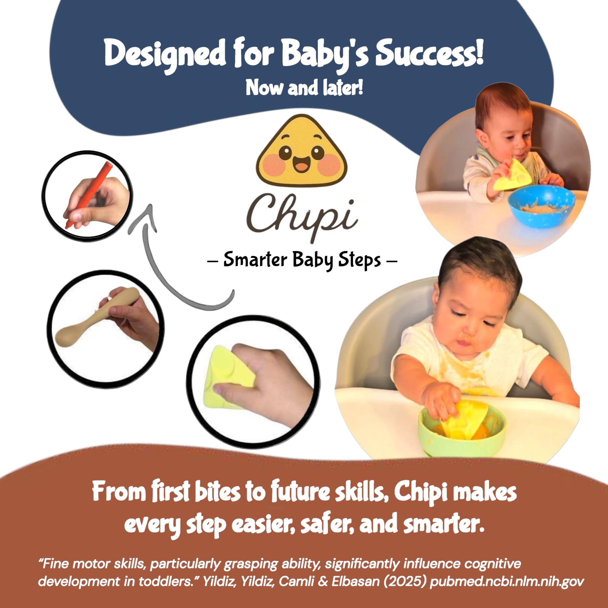 Chipi Baby Spoon – Smarter Baby Steps, First Stage Training, Self-Feeding Utensil, Easy Grip, Choke-Free, Soft Silicone, Pre-Spoon for Puree Toddler Baby Led Weaning (BLW), Essential 6 month