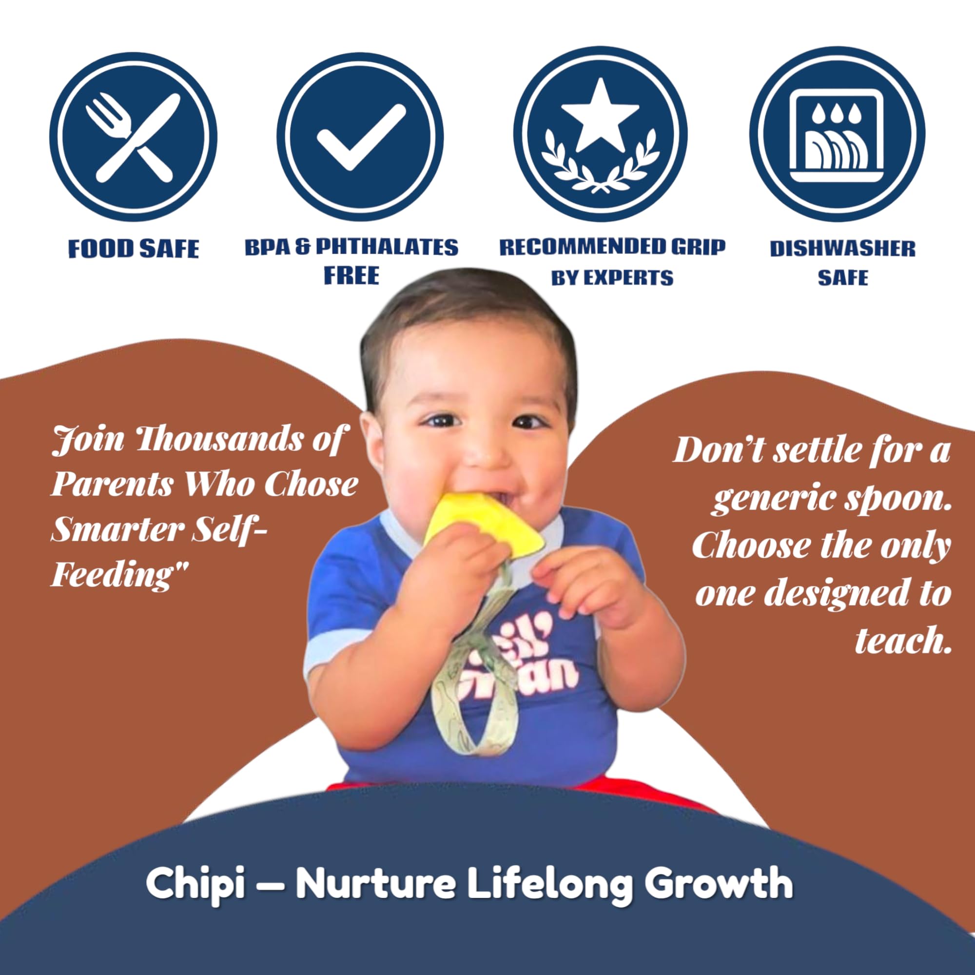 Chipi Baby Spoon – Smarter Baby Steps, First Stage Training, Self-Feeding Utensil, Easy Grip, Choke-Free, Soft Silicone, Pre-Spoon for Puree Toddler Baby Led Weaning (BLW), Essential 6 month