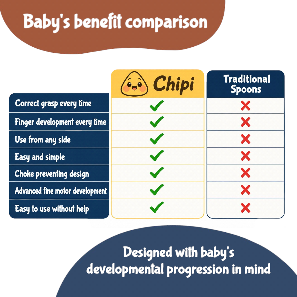 Chipi Baby Spoon – Smarter Baby Steps, First Stage Training, Self-Feeding Utensil, Easy Grip, Choke-Free, Soft Silicone, Pre-Spoon for Puree Toddler Baby Led Weaning (BLW), Essential 6 month