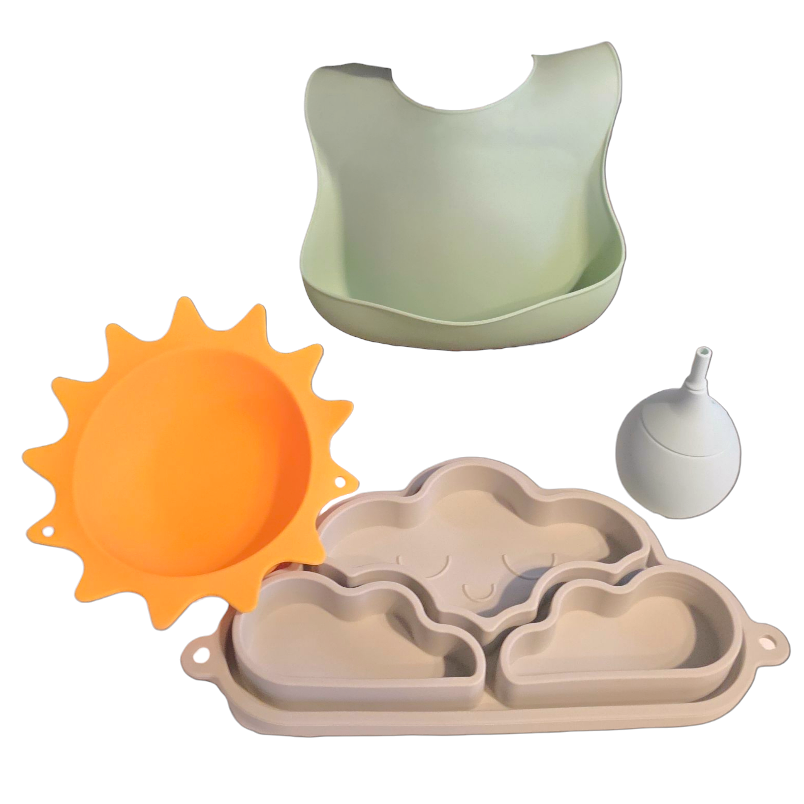 Chipi Nature Feeding Set 10pc System- Travel plates, Sun Bowl, 3-in-1 Raindrop cup, (2) Bibs