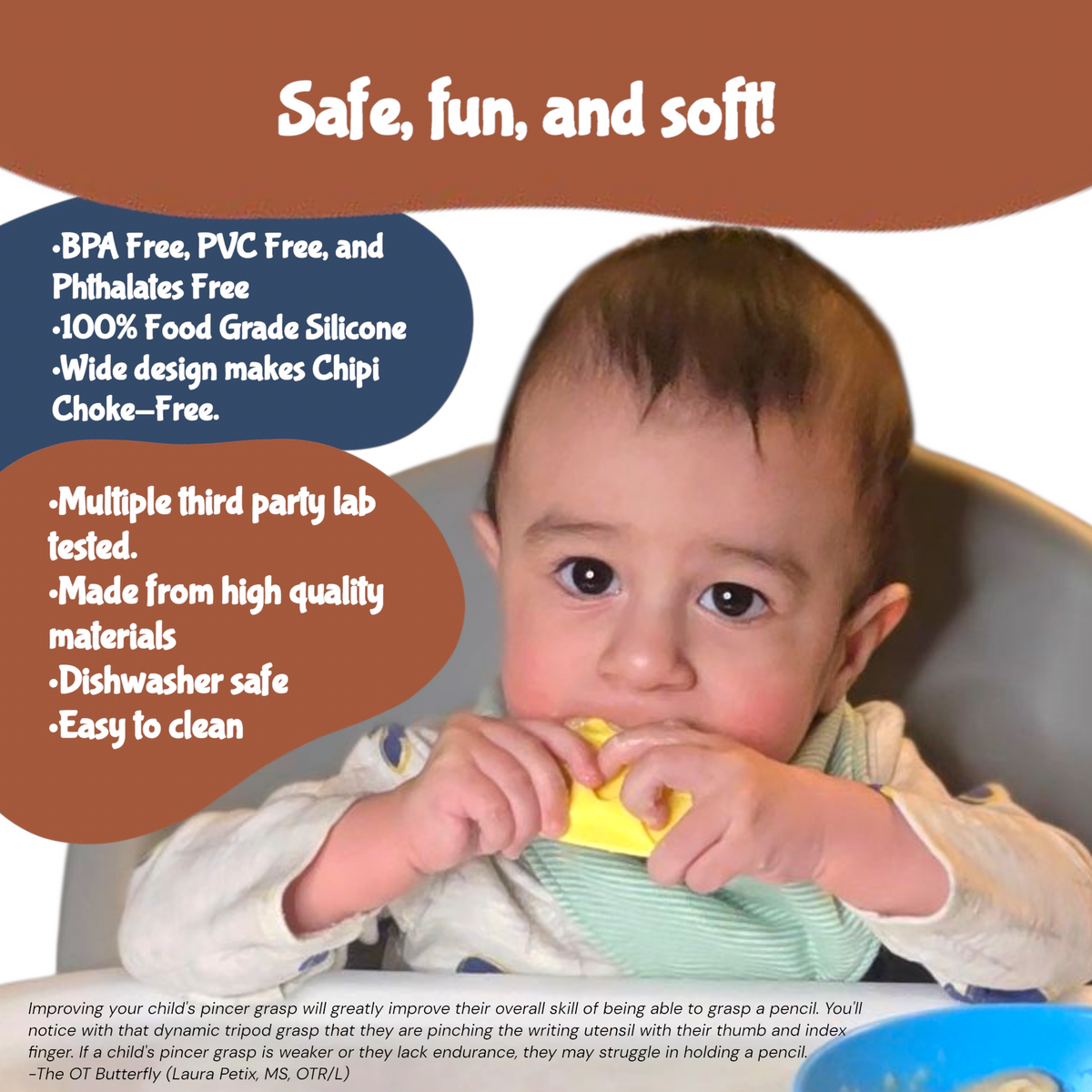 Chipi Baby Spoon – Smarter Baby Steps, First Stage Training, Self-Feeding Utensil, Easy Grip, Choke-Free, Soft Silicone, Pre-Spoon for Puree Toddler Baby Led Weaning (BLW), Essential 6 month